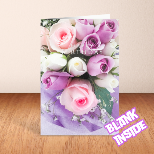 Lilac Rose Bouquet 'Happy Birthday' BLANK Card (6x4")