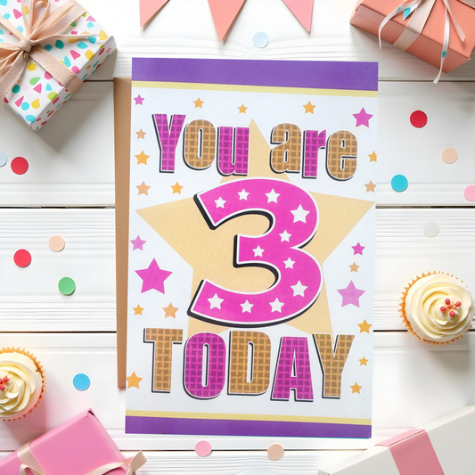 3 Years Old Girls Birthday Card (7.5x5")