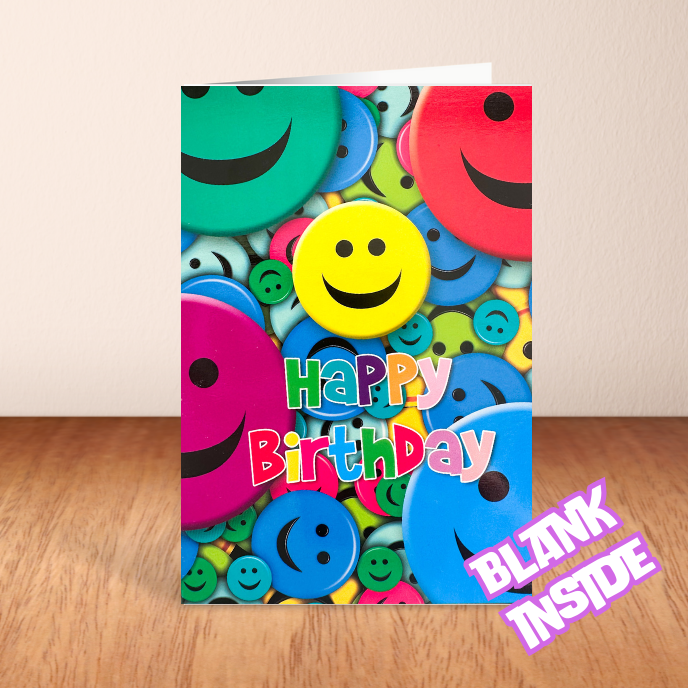 Smiley Face Happy Birthday Card - Blank (6x4")