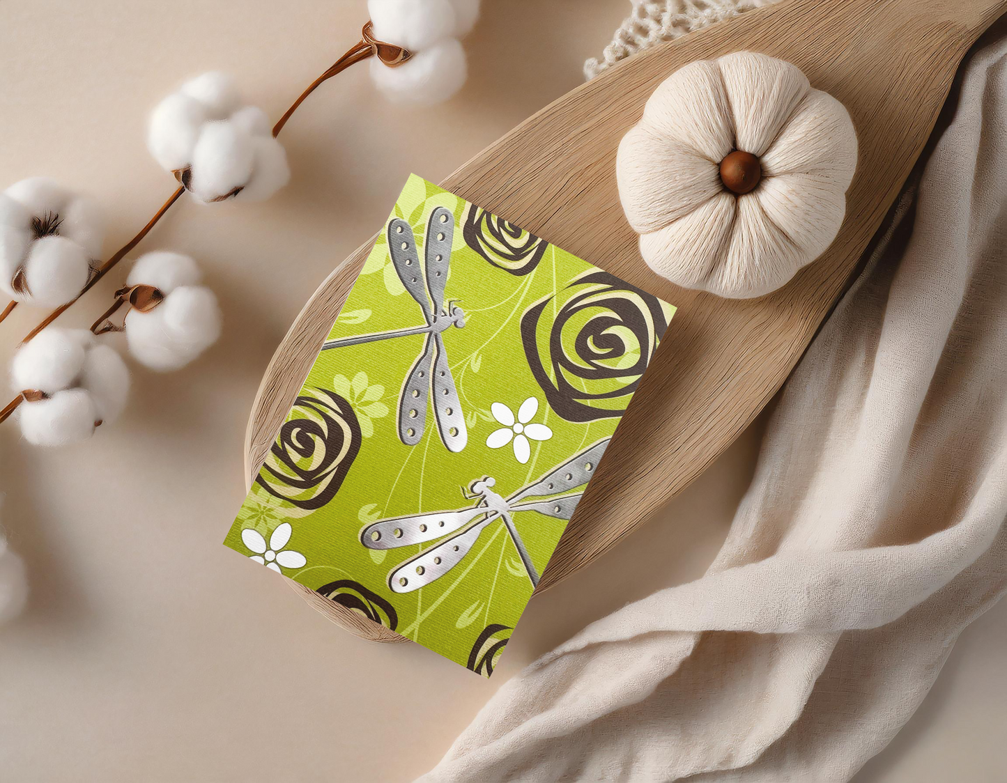 Olive Dragonfly Card (4x3")