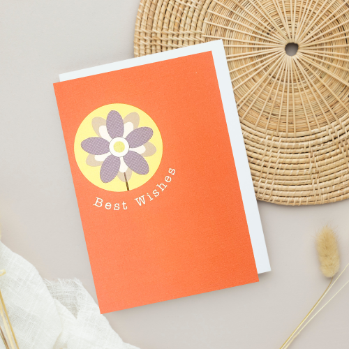 Yellow & Lilac Flower 'Best Wishes' Tangerine Card (6x4")