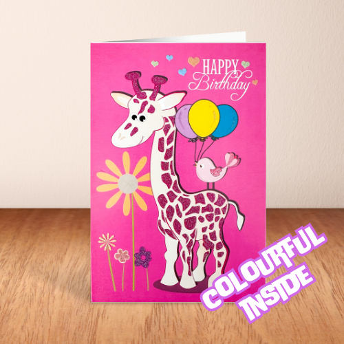 Cute Glitter Giraffe 'Happy Birthday' Card (6x4")