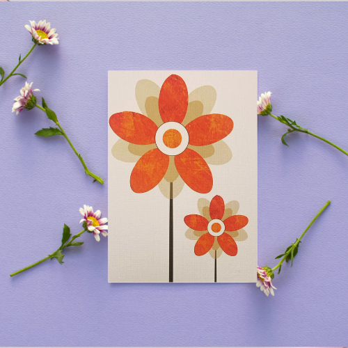 Tangerine Big & Small Flower BLANK Card (6x4")