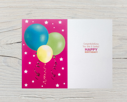 6 Years Old Girls Birthday Card (7.5x5")