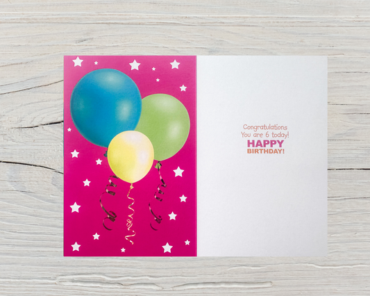 6 Years Old Girls Birthday Card (7.5x5")