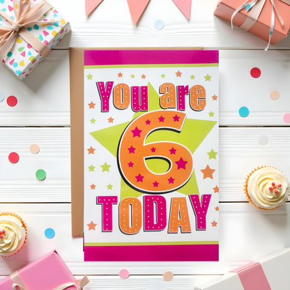 6 Years Old Girls Birthday Card (7.5x5")