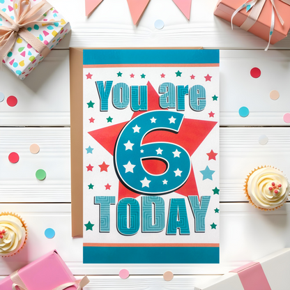 6 Years Old Boys Birthday Card (7.5x5")