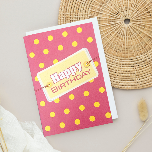Dark Pink with yellow spots 'Happy Birthday' BLANK Card (6x4")