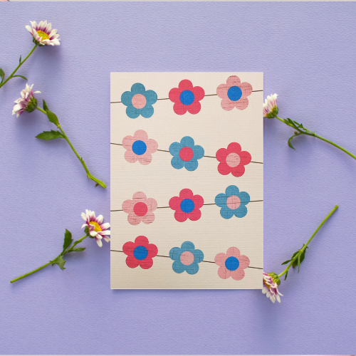 Pink & Blue Flower Banners Card BLANK (6x4")