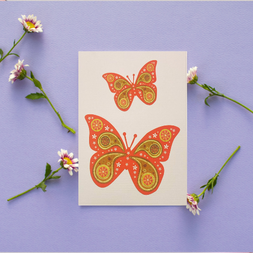 Tangerine Pretty Patterned Butterflies BLANK Card (6x4")