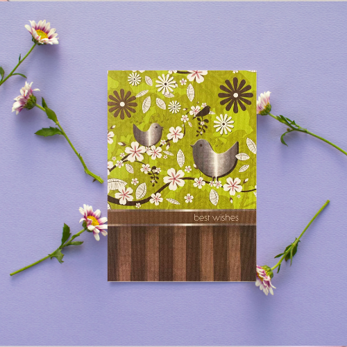 Lime Green Pretty Birds & Flowers 'Best Wishes' Card (6x4")