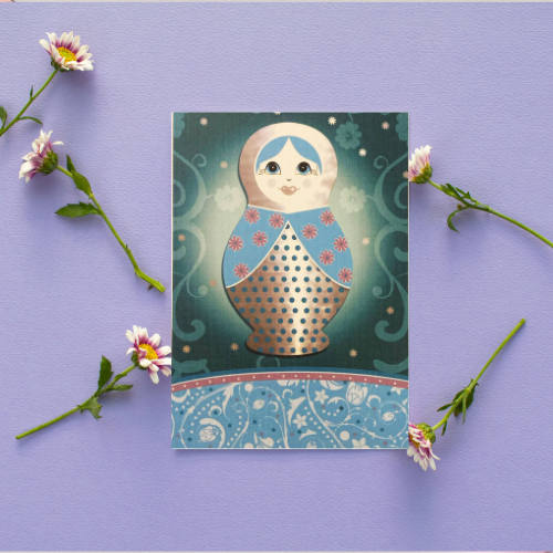 Teal Pretty Russian Doll BLANK Card (6x4")