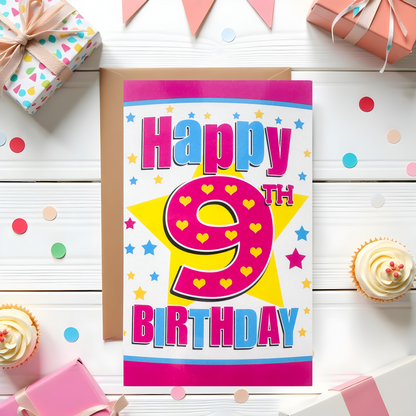9 Years Old Girls Birthday Card (7.5x5")