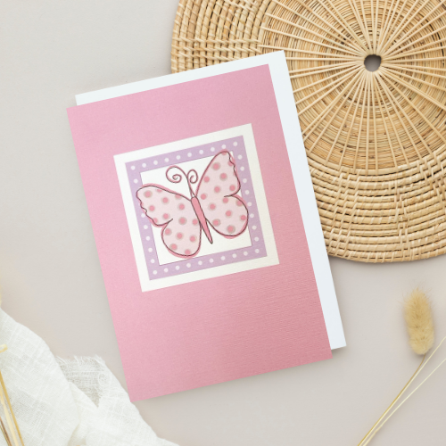 Pink Butterfly in square BLANK Card (6x4")
