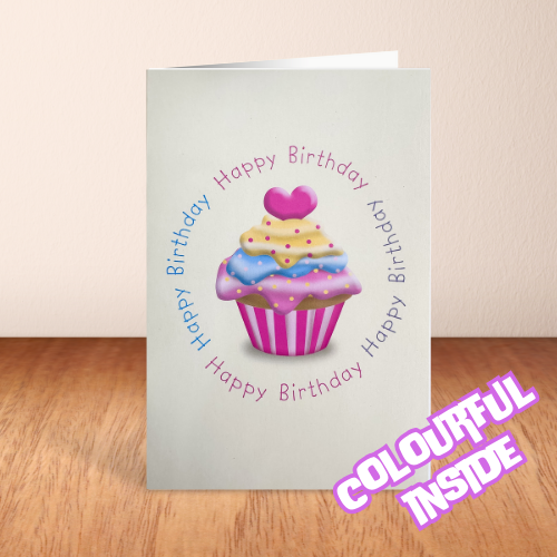Pretty Cupcake with Happy Birthday circle surround (6x4")