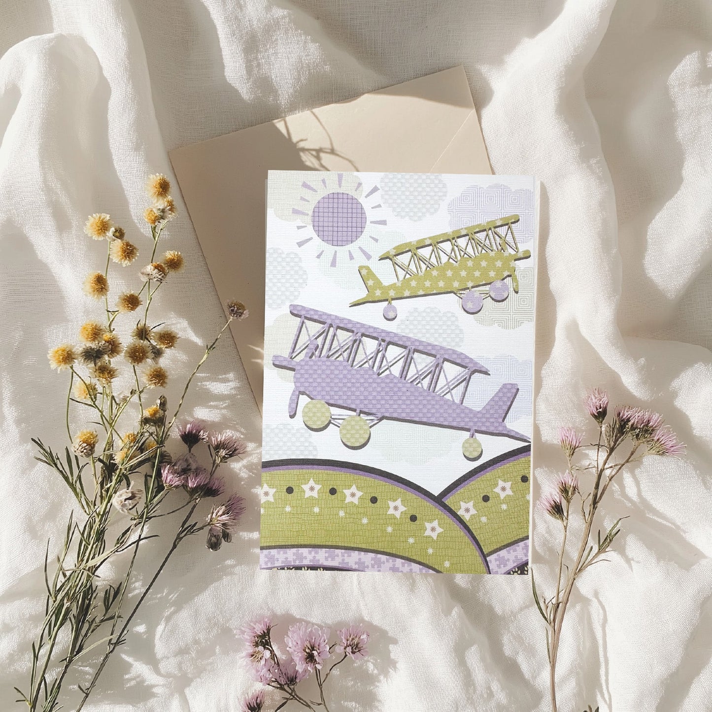 Lilac & Mint Aeroplane Blank Card (6x4")