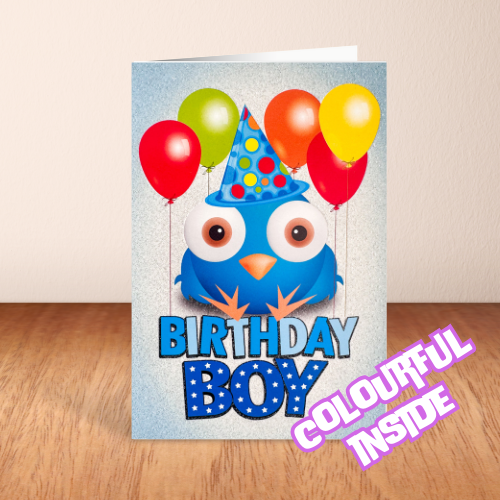 Glitter Party Bird 'Birthday Boy' Card (6x4")