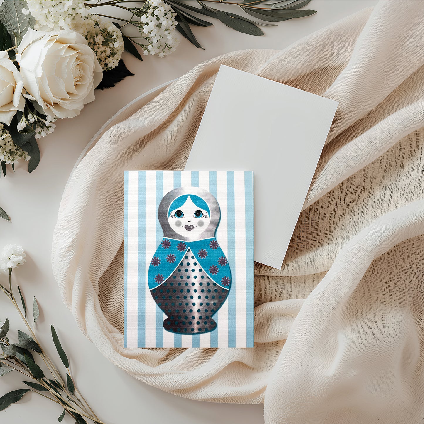 Teal Russian Doll Card (4x3")