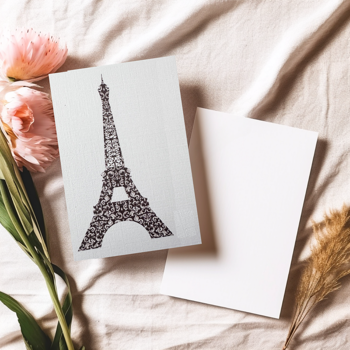 Vintage Grey Eiffel Tower Card (4x3")