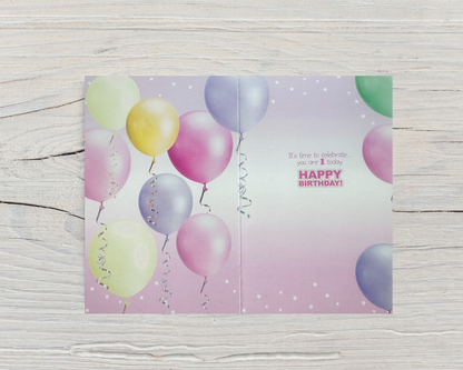 1 Year Girls Birthday Card (7.5x5")