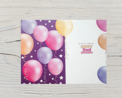 2 Years Old Girls Birthday Card (7.5x5")