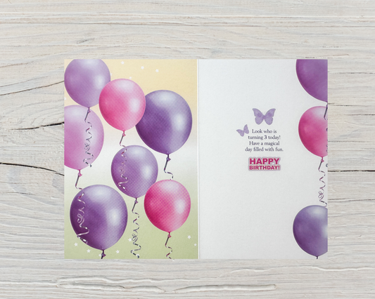 3 Years Old Girls Birthday Card (7.5x5")