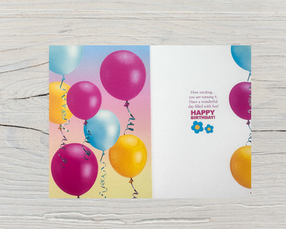 4 Years Old Girls Birthday Card (7.5x5")