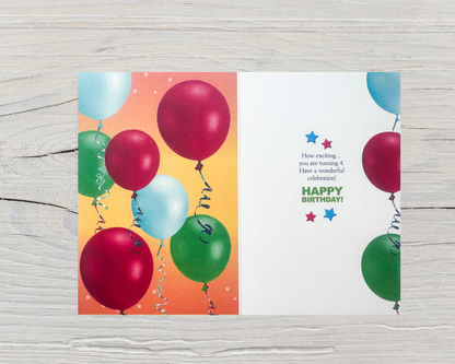 4 Year Old Boys Birthday Card (7.5x5")