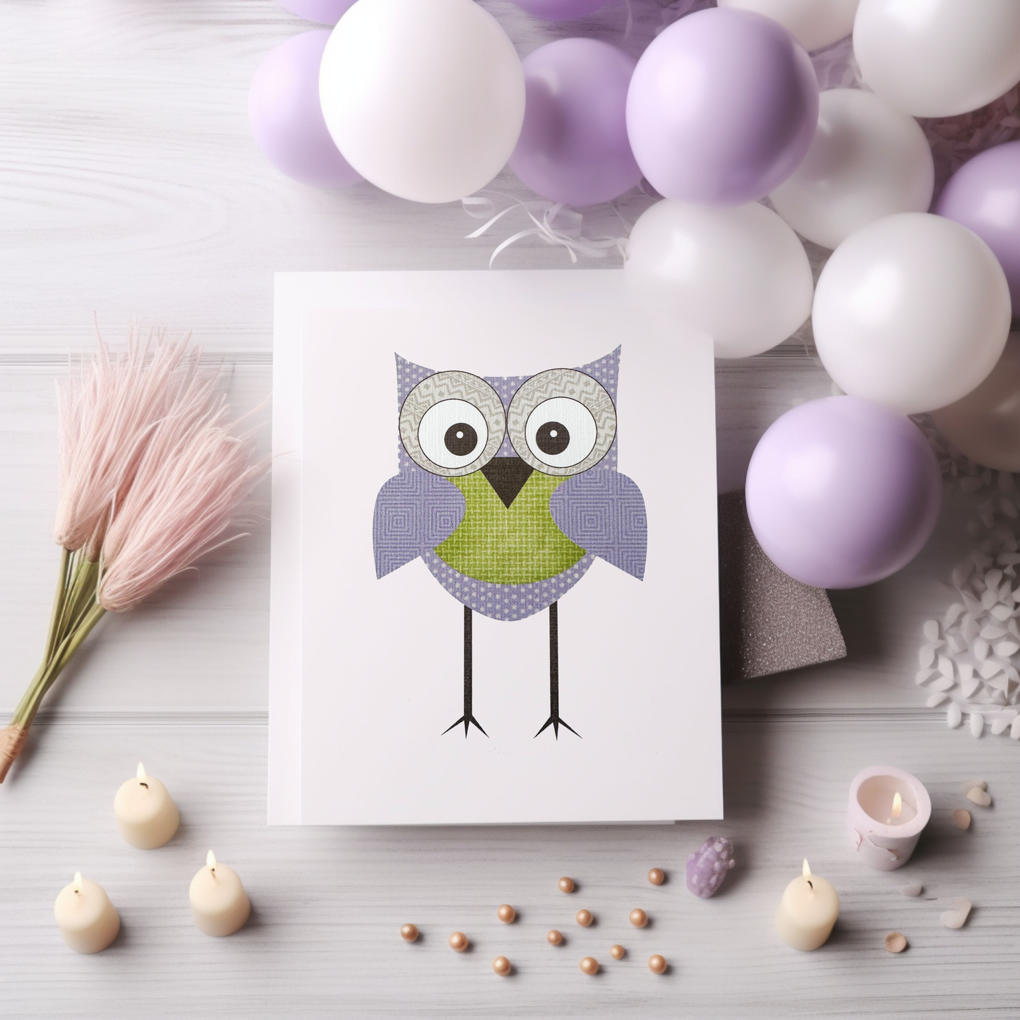 Lilac & Mint Owl Card (4x3")