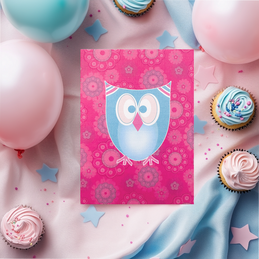 Pink & Blue Owl Card (4x3")