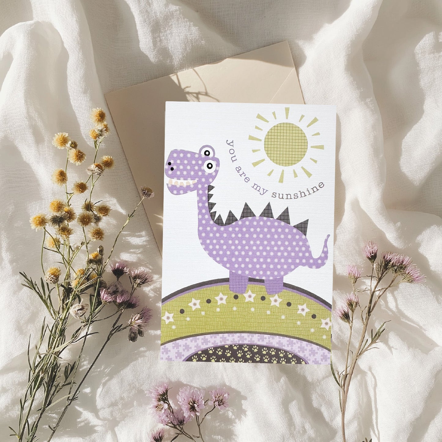 Lilac & Mint Dino 'You are my Sunshine' Blank Card (6x4")